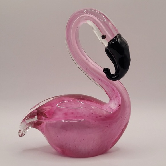 Elegant Pink Glass Flamingo Sculpture - Picture 1 of 7